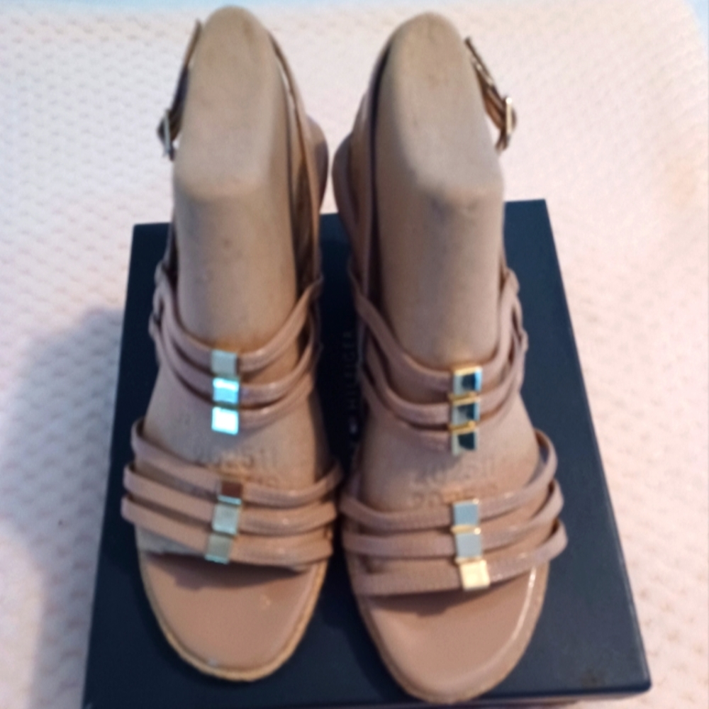 Women's Beige Strappy Wedge Sandals Size 7 1/2 M